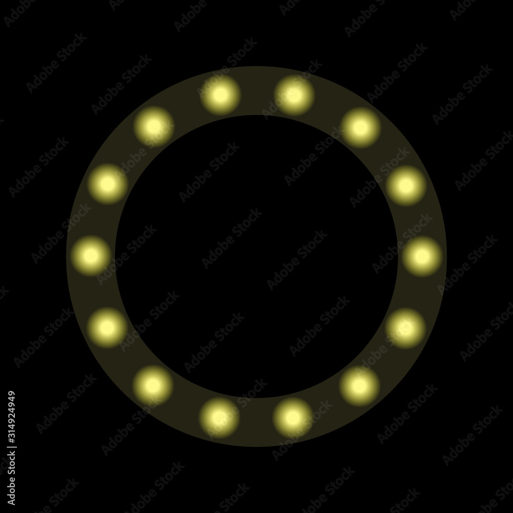 Naklejka premium Glowing circles inside a yellow circle on a dark background. Vector illustration