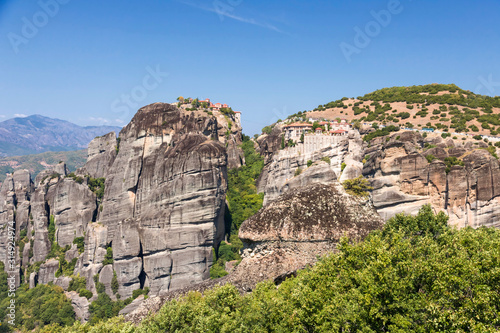The Meteora - rock formation in central Greece. Largest and most famous built complexes of Eastern Orthodox monasteries.