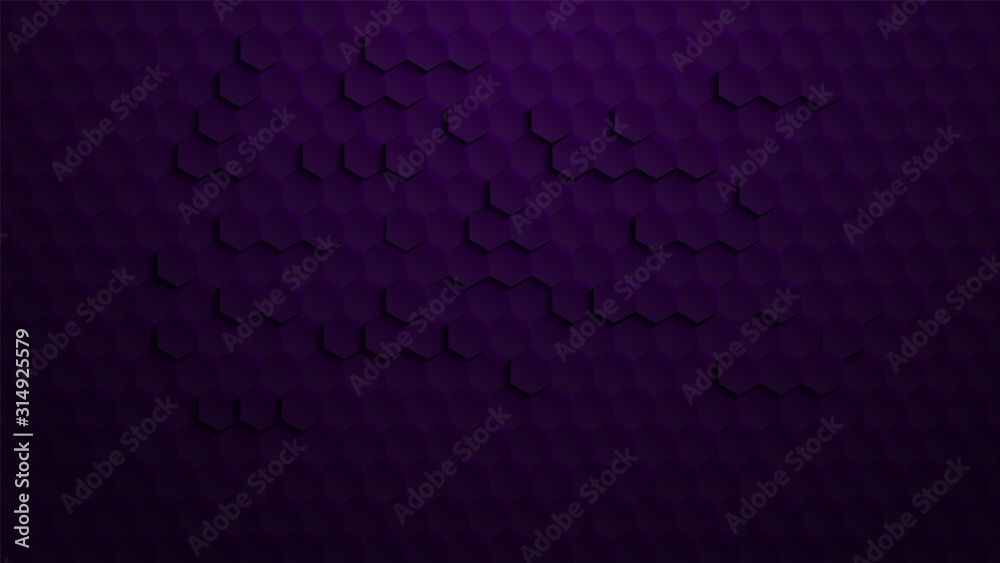 3d hexagons on dark violet gradient background. Use for modern design, cover, template, decorated, brochure, flyer.