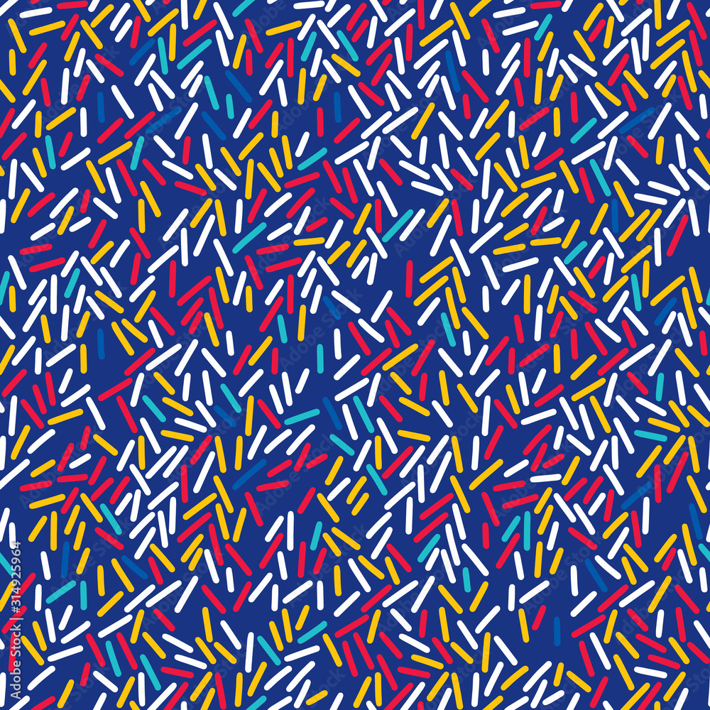 Abstract seamless pattern of sticks and dashes. Simple geometric shapes randomly arranged on canvas. Abstract seamless pattern of sticks and dashes. Simple geometric shapes randomly arranged on canvas.