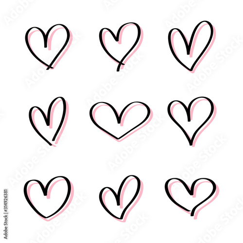 Heart hand drawn icons set isolated on white background. For poster, wallpaper and Valentine's day. Collection of hearts, creative art