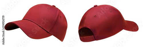 Photography Red baseball cap in angles view front and back