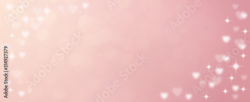abstract blur soft gradient pink color in panoramic background with heart shape and star glitter for show,promote and advertise product in happy valentine's day collection concept