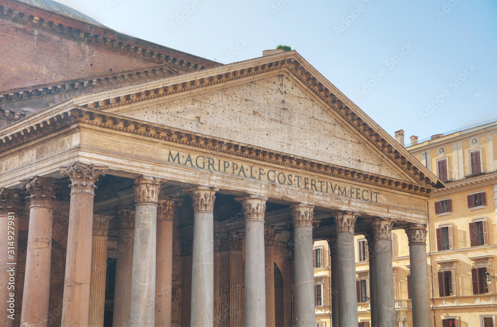 antheon facade close up at the Piazza della Rotonda in Rome