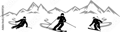 Ski Men Group Skiing Mountain Winter Sport