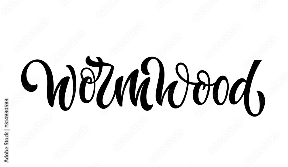 Wormwood - vector hand drawn calligraphy style lettering word. Isolated script spice text label. Labels, shop design, cafe decore etc Wormwood - vector hand drawn calligraphy style lettering word. Isolated script spice text label. Labels, shop design, cafe decore etc