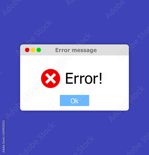 Window system error. Alert popup. Vector illustration