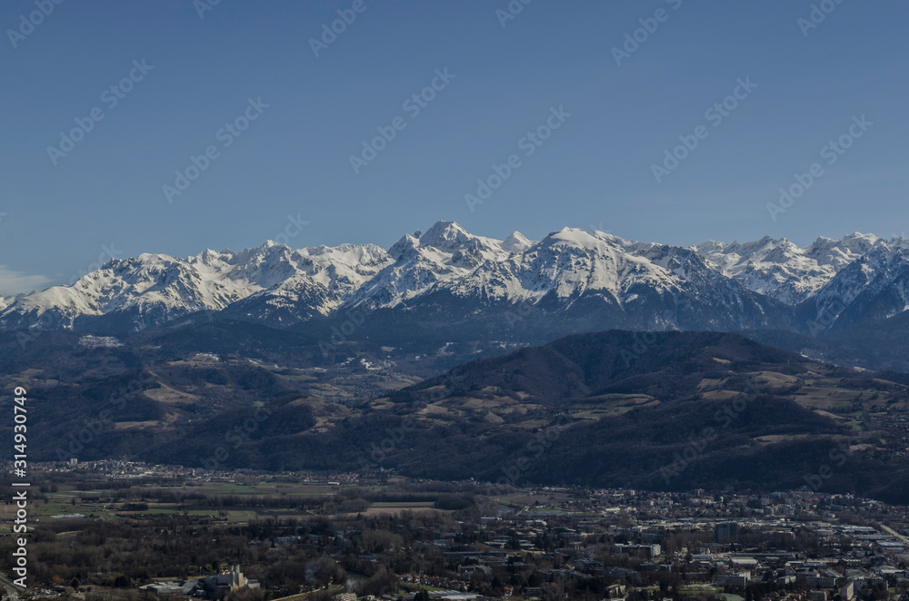 The alps from the Bastille of Grenoble, France