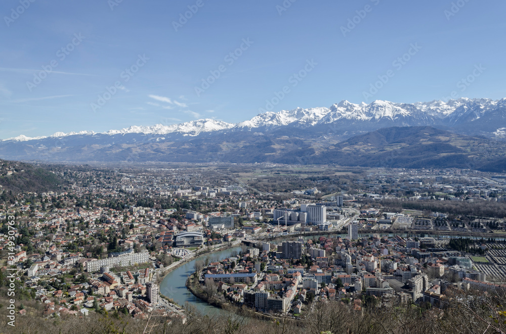 Panoramic view of the city of Grenoble, French Alps