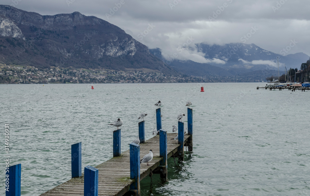 Wood pier at Annecy Lake, France