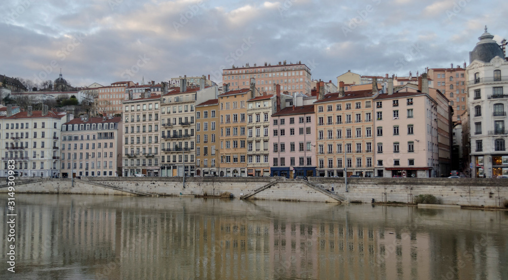 Typical colorful buildings of Lyon City