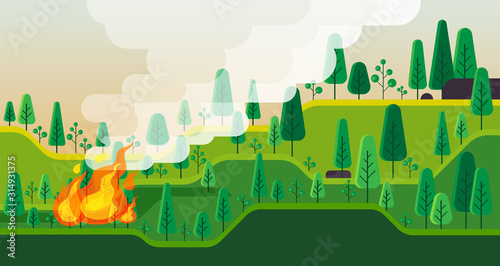 Bushfires burning. forest landscape. vector illustration