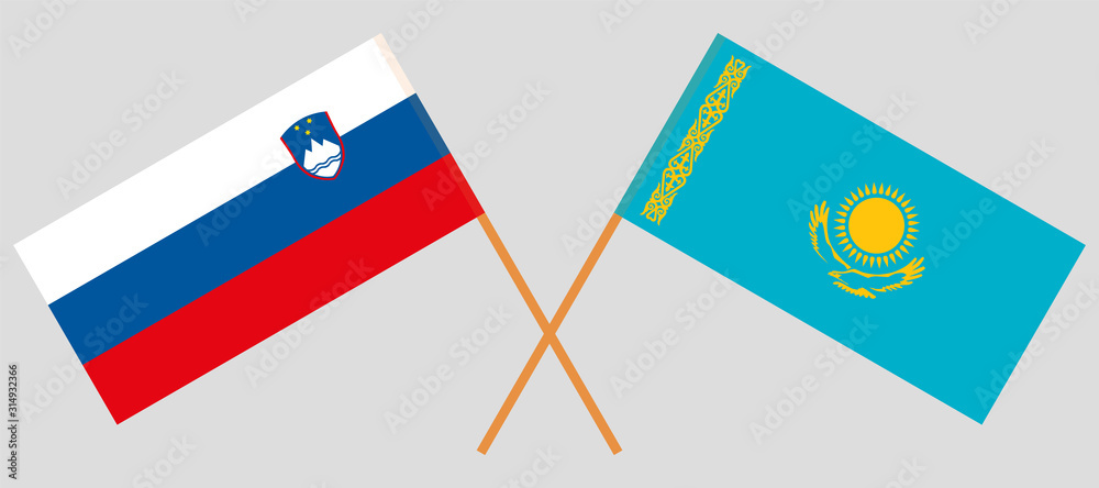 Crossed flags of Kazakhstan and Slovenia Crossed flags of Kazakhstan and Slovenia