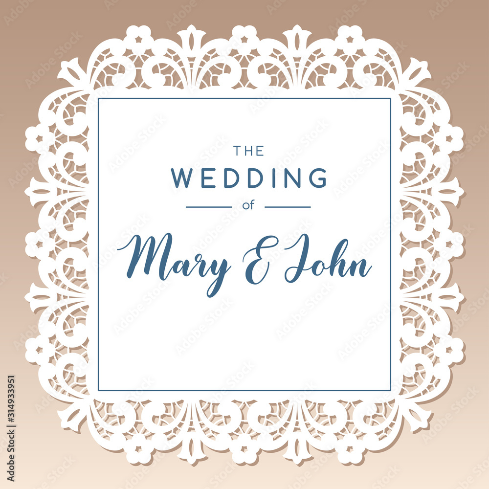 Openwork square card with floral ethnic pattern and area for text. Laser cutting template for greeting cards, envelopes, wedding invitations. Openwork square card with floral ethnic pattern and area for text. Laser cutting template for greeting cards, envelopes, wedding invitations.
