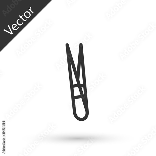 Grey line Eyebrow tweezers icon isolated on white background. Cosmetic tweezers for ingrown hair. Vector Illustration