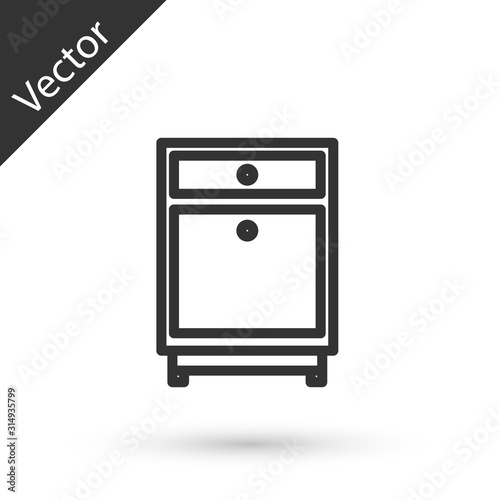 Grey line Furniture nightstand icon isolated on white background. Vector Illustration