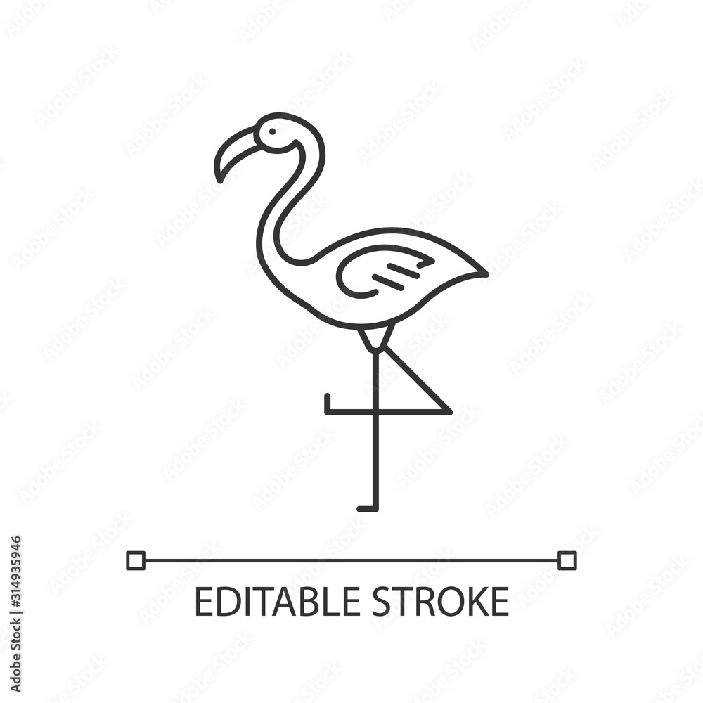 Flamingo pixel perfect linear icon. Exotic wild bird. Tropical creature. Wildlife. South american habitat. Thin line customizable illustration. Contour symbol. Vector isolated drawing. Editable stroke Flamingo pixel perfect linear icon. Exotic wild bird. Tropical creature. Wildlife. South american habitat. Thin line customizable illustration. Contour symbol. Vector isolated drawing. Editable stroke