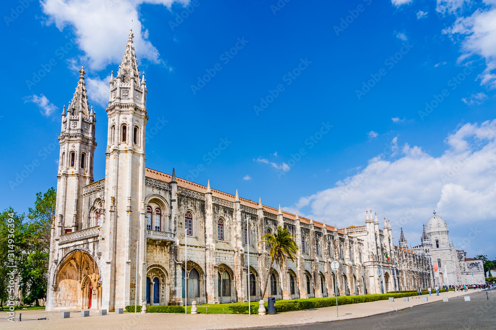 Lisbon, Portugal:The Jeronimos Monastery or Hieronymites Monastery, a former monastery of the Order of Saint Jerome near the Tagus river in the parish of Belem