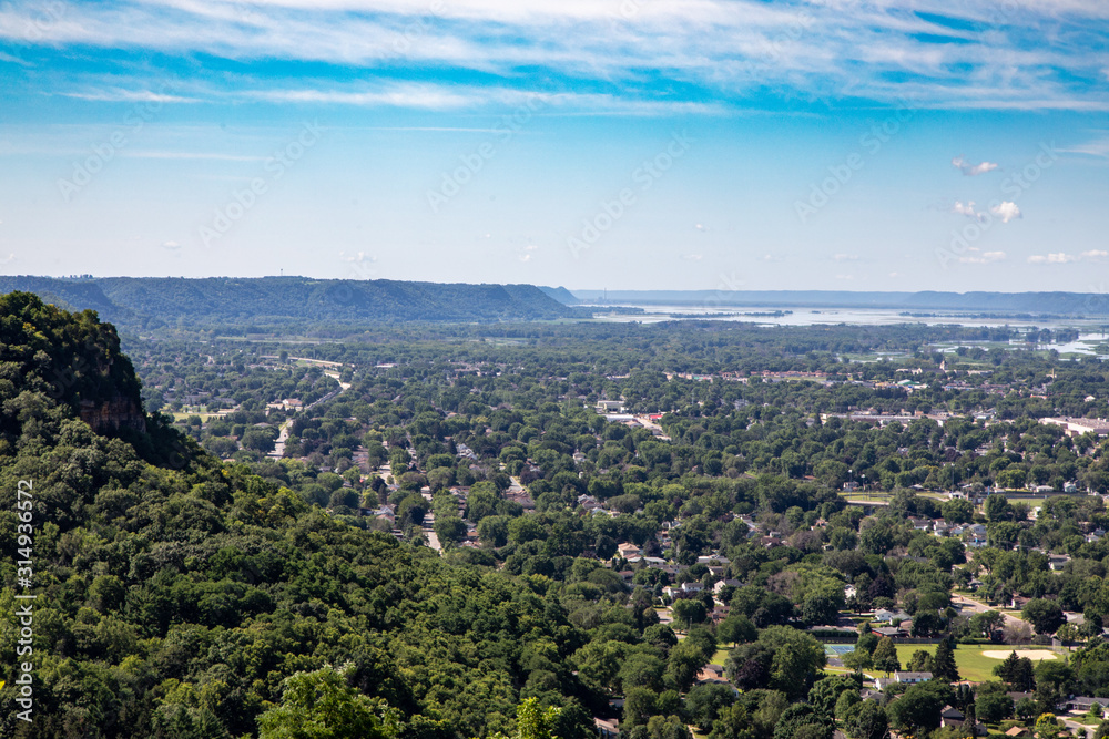 Bluffs Along the Mississippi River, View from Granddad's Bluff, La Crosse, Wisconsin on a Summer Day