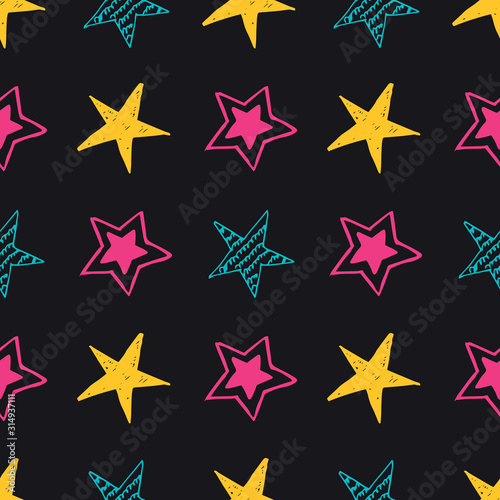 Seamless doodle hand drawn stars