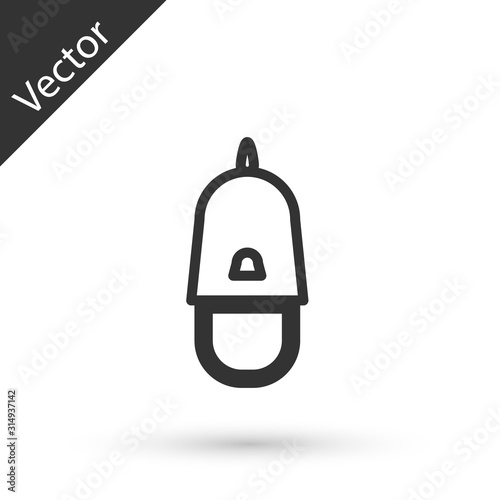 Grey line Police cap with cockade icon isolated on white background. Police hat sign. Vector Illustration