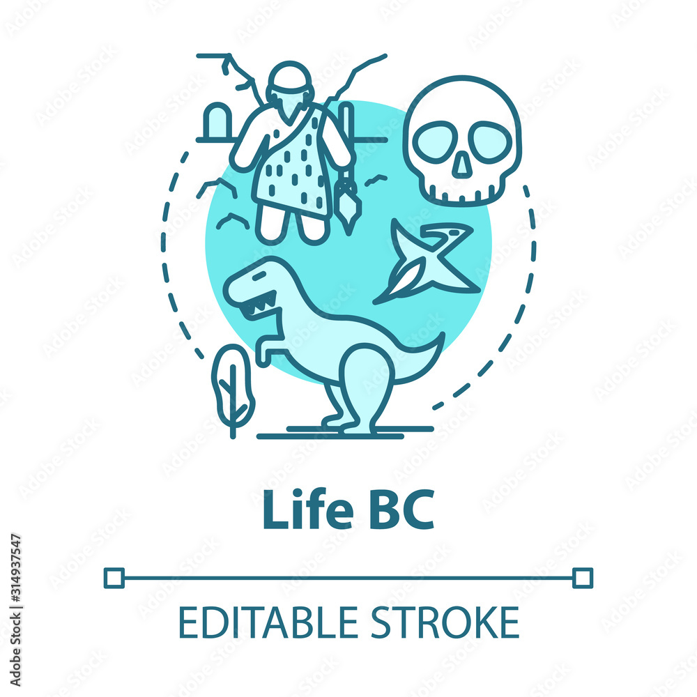 Life BC concept icon. Paleontological research. Studying development of life on planet. Evolution theory. Vector isolated outline RGB color drawing. Editable stroke