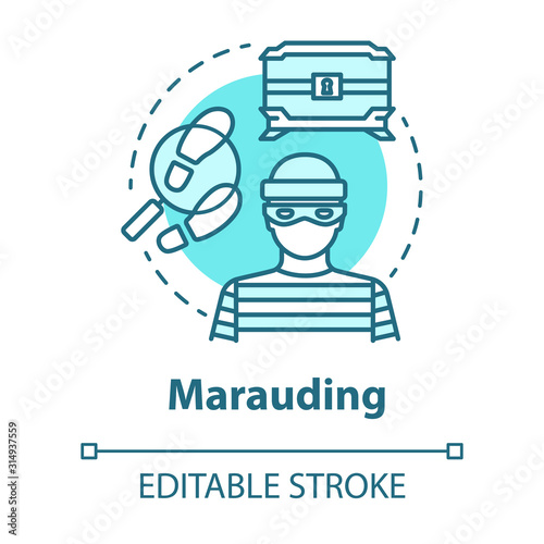 Marauding concept icon. Treasure hunting. Muggery, burglary. Search for treasure. Theft of valuable antiques. Vector isolated outline RGB color drawing. Editable stroke