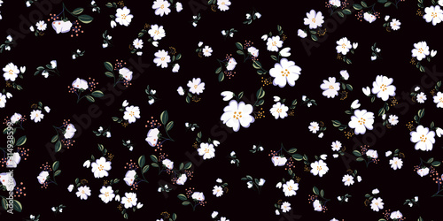 Seamless pattern with colorful hand drawn flowers. Original textile, wrapping paper, wall art surface design. Vector illustration. Floral simple minimalistic graphic design