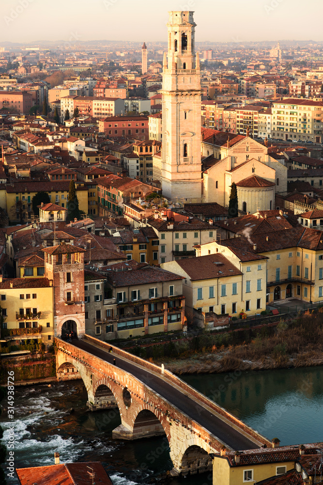 View of Verona and the Ponte Pietra bridge