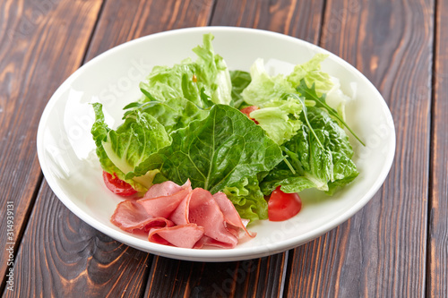 salad with lettuce and ham