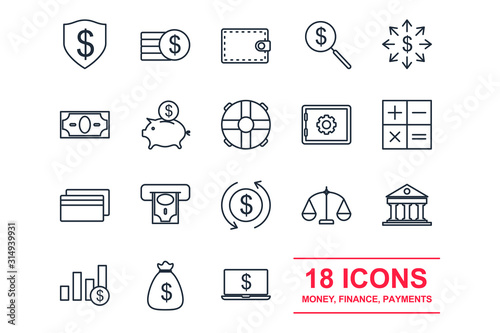 Set money finance icon template color editable. payments pack symbol vector sign isolated on white background illustration for graphic and web design.