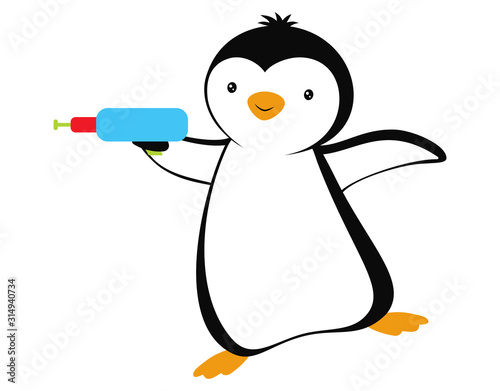 Cartoon card with penguin. Summer with penguin