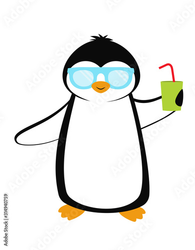 Cartoon card with penguin. Summer with penguin