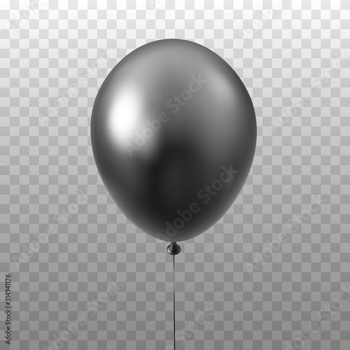 Black balloon isolated on transparent background.3D Vector illustration of celebration, party balloons