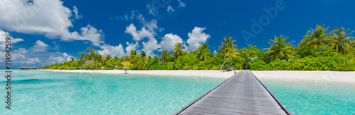 Fototapeta Naklejka Na Ścianę i Meble -  Fantastic summer beach landscape. Beautiful tropical Maldives resort hotel and island with beach and sea - boost up color processing style