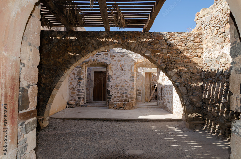 walls of old buildings on Spinalonga island,