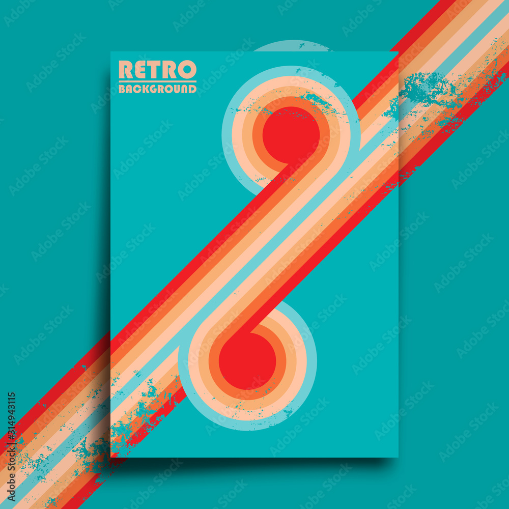 Retro design poster with vintage grunge texture and colorful twisted stripes. Vector illustration - obrazy, fototapety, plakaty 