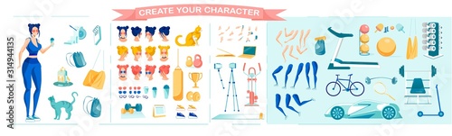 Sport Set with Woman Character Animation Elements.