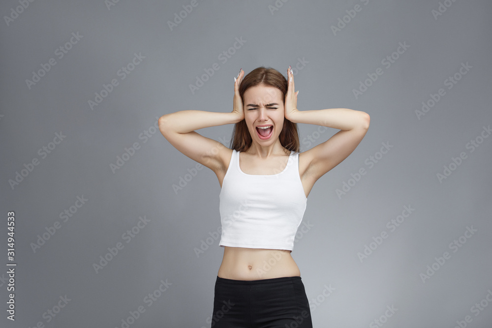 upset girl closed her ears upset girl closed her ears