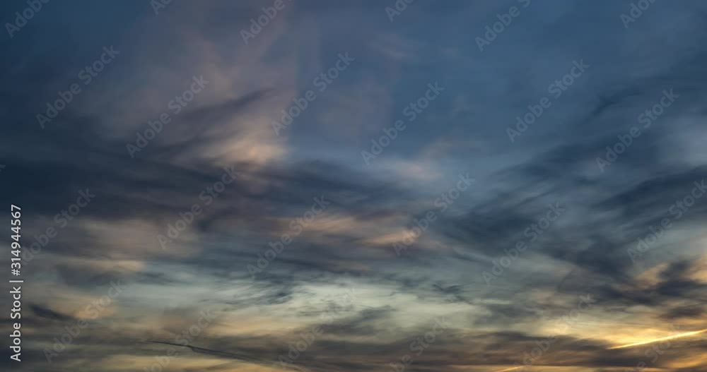 Time lapse clip of gray fluffy curly rolling clouds in windy weather in the evening after sunset Time lapse clip of gray fluffy curly rolling clouds in windy weather in the evening after sunset
