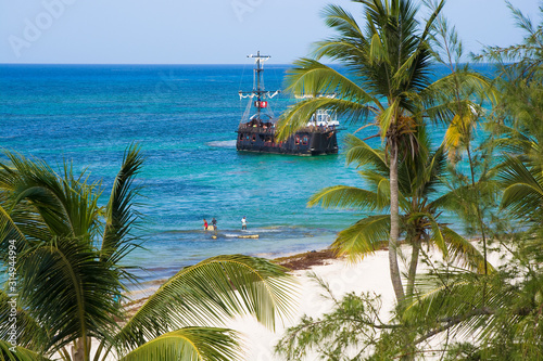 Pirate ship on the coast of...