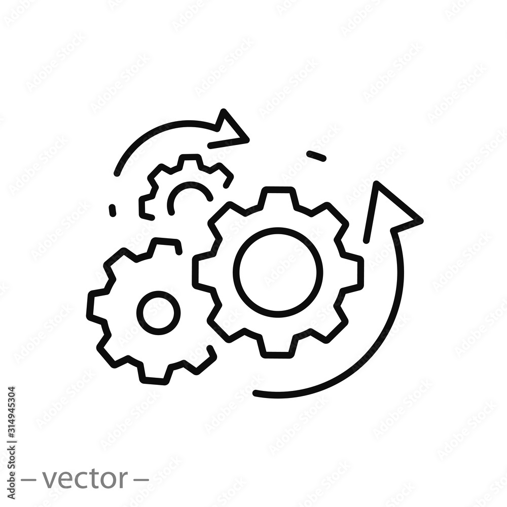 process management icon, optimization operation, fix strategy industry, transmission gear wheel, thin line web symbol on white background - editable stroke vector illustration eps10 process management icon, optimization operation, fix strategy industry, transmission gear wheel, thin line web symbol on white background - editable stroke vector illustration eps10