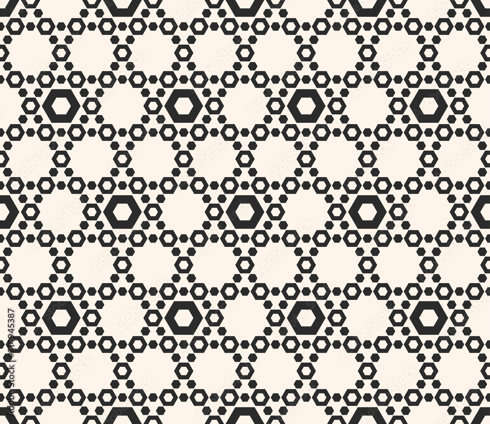 Vector hexagons texture, geometric seamless pattern with perforated hex, delicate hexagonal grid. Abstract monochrome subtle background, repeat tiles. Design element for prints, textile, wrapping, web