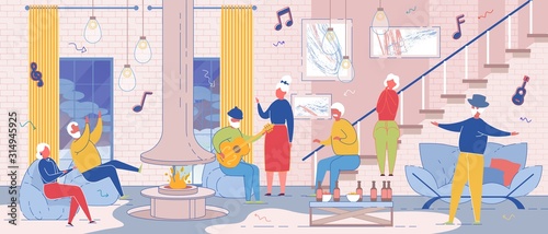 Group of Hipster Senior People Have Party in Loft
