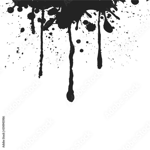 black paint dripping. abstract blob. White background.