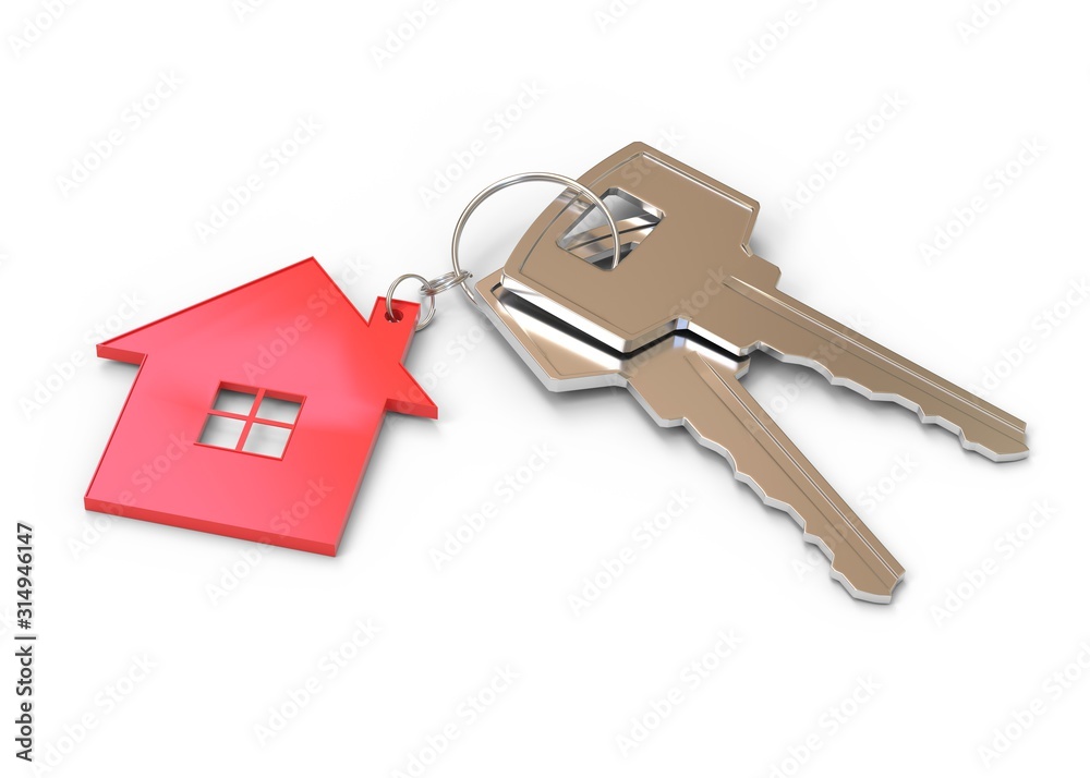 House and keys on white background 3d rendering House and keys on white background 3d rendering