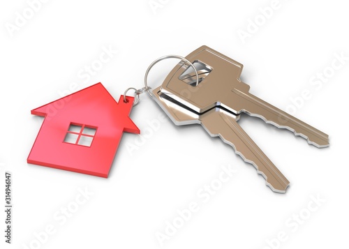 House and keys on white background 3d rendering
