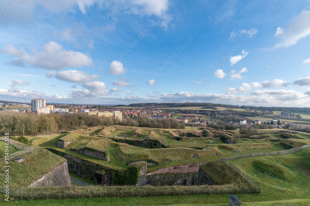 Aerial view of Belfort Castle and the cityscapes in a sunny day