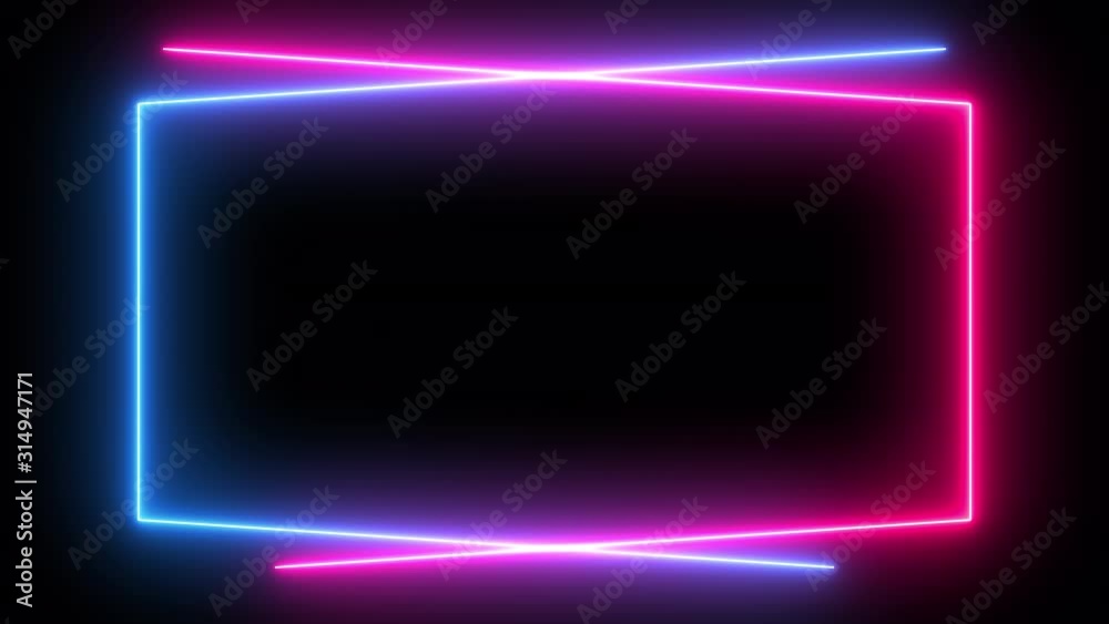 Abstract glowing neon frame on black background. Seamless looped ...