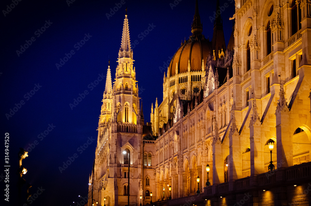 hungarian parliament in budapest, nightscape backlit